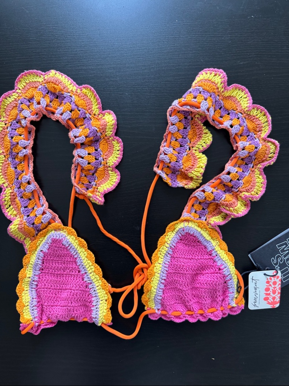 Free People Crochet Ruffle Bikini Set in Pink and Orange - Picture 5 of 10